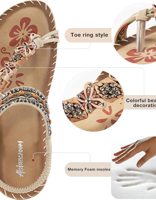 Load image into Gallery viewer, Womens Flats Sandals Summer Gladiator Bohemian Beaded Dress Shoes Comfortable Open Toe Elastic Ankle Strap Slip on Sandal
