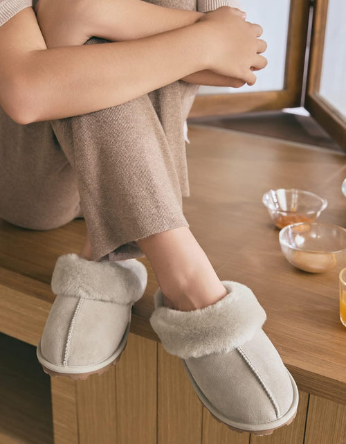 Load image into Gallery viewer, Genuine Australian Sheepskin Women Slippers, Water-Resistant Warm and Fluffy Outdoor House Slippers for Women
