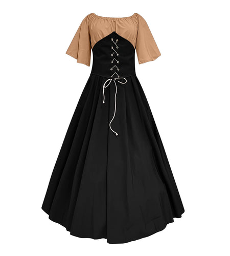 Womens Renaissance Faire Dresses Medieval Irish Traditional plus Size Dresses Ruffle over Dress Corset Retro Cosplay Gown