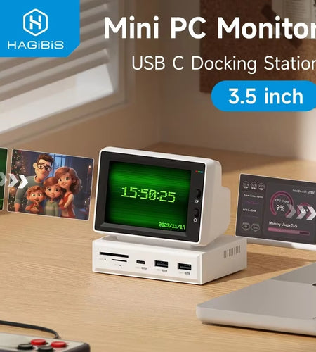 3.5Inch IPS Mini Screen AIDA64 Mini PC CPU RAM HDD Data Monitor Display Sub Screen with USB C Hub for Laptop PC Macbook