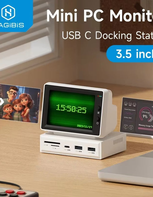 Load image into Gallery viewer, 3.5Inch IPS Mini Screen AIDA64 Mini PC CPU RAM HDD Data Monitor Display Sub Screen with USB C Hub for Laptop PC Macbook
