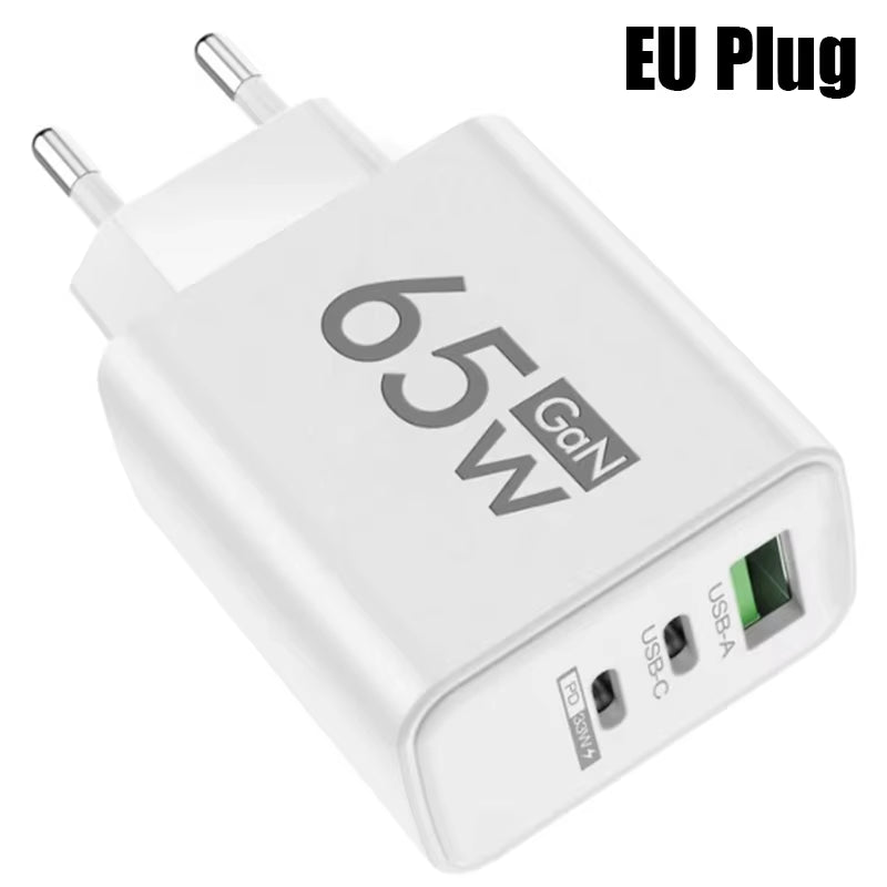 Gan Fast Charging 65W USB Type C Charger EU KR PD 3.0 Quick Charge Wall for Phone Adapter for Iphone 15 Xiaomi Huawei Samsung
