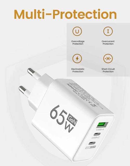 Load image into Gallery viewer, Gan Fast Charging 65W USB Type C Charger EU KR PD 3.0 Quick Charge Wall for Phone Adapter for Iphone 15 Xiaomi Huawei Samsung
