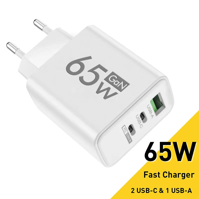Gan Fast Charging 65W USB Type C Charger EU KR PD 3.0 Quick Charge Wall for Phone Adapter for Iphone 15 Xiaomi Huawei Samsung