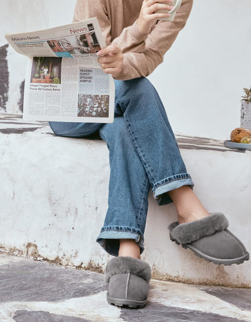Load image into Gallery viewer, Genuine Australian Sheepskin Women Slippers, Water-Resistant Warm and Fluffy Outdoor House Slippers for Women

