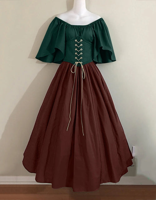 Load image into Gallery viewer, Renaissance Faire Costume Women,Womens Renaissance Costumes Medieval Irish Traditional plus Size Dresses Ruffle over Dress Corset Retro Cosplay Gown
