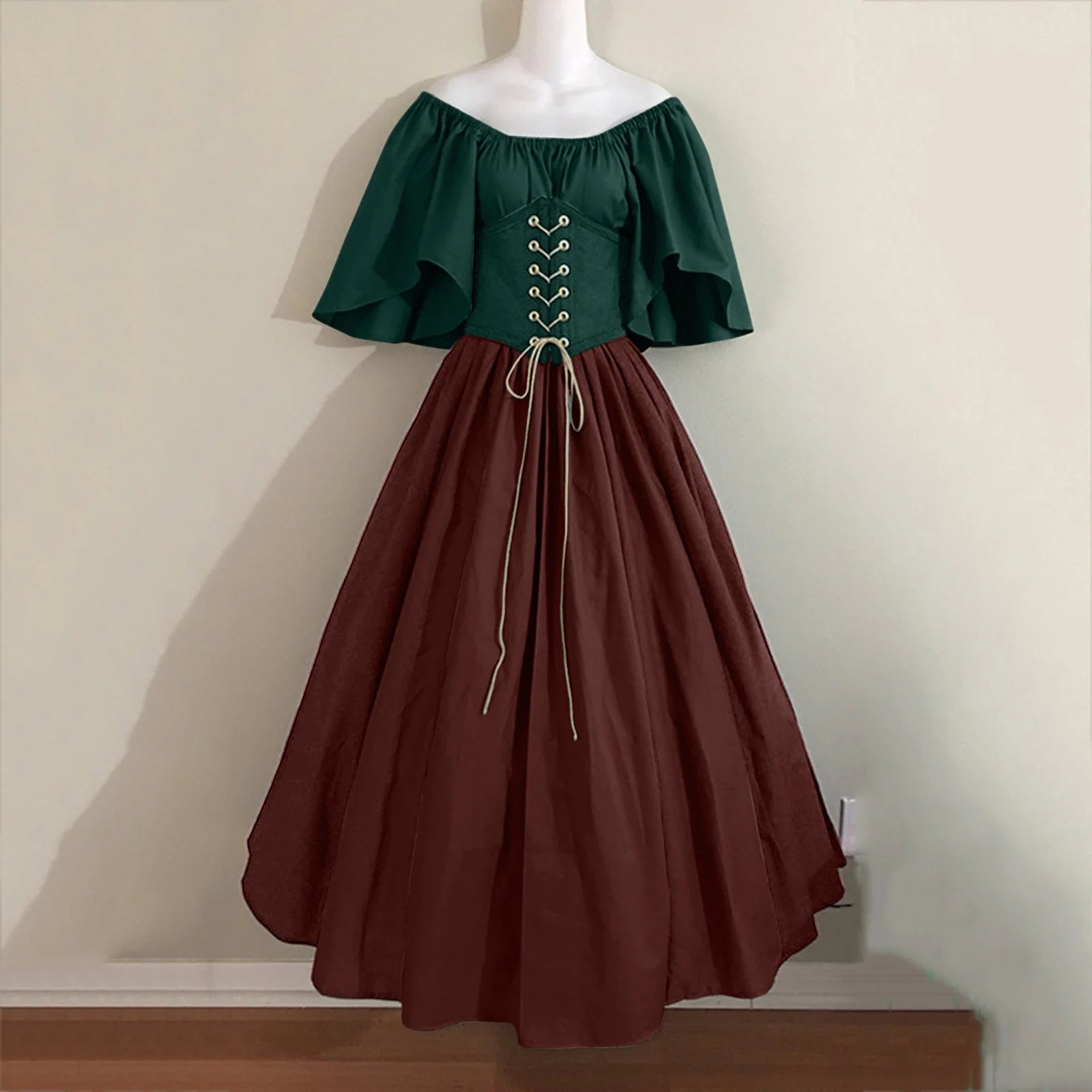 Renaissance Faire Costume Women,Womens Renaissance Costumes Medieval Irish Traditional plus Size Dresses Ruffle over Dress Corset Retro Cosplay Gown