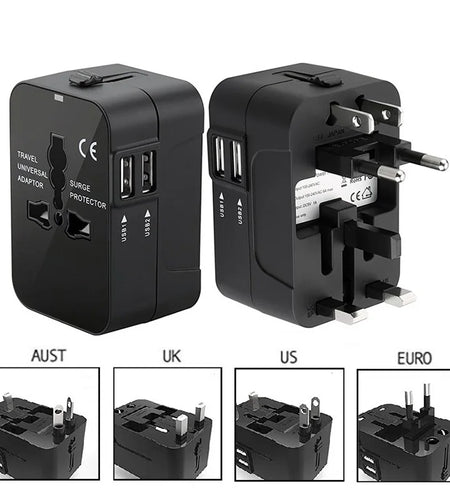 Universal Travel Adapter EU UK US AU AC Power Charger Adapter Outlet Converter Socket Plug Adaptor Connector with Dual USB Port