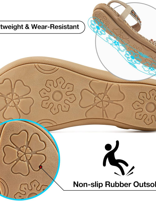 Load image into Gallery viewer, Womens Flats Sandals Summer Gladiator Bohemian Beaded Dress Shoes Comfortable Open Toe Elastic Ankle Strap Slip on Sandal
