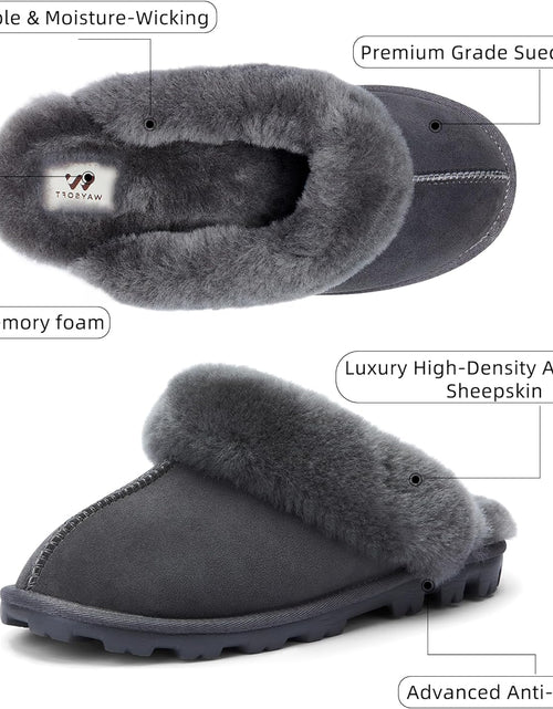 Load image into Gallery viewer, Genuine Australian Sheepskin Women Slippers, Water-Resistant Warm and Fluffy Outdoor House Slippers for Women
